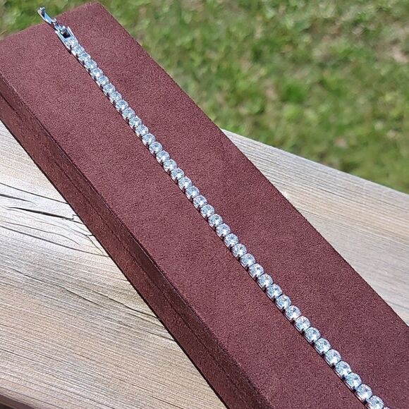 Platinum Plated Tennis Bracelet - Picture 8 of 12